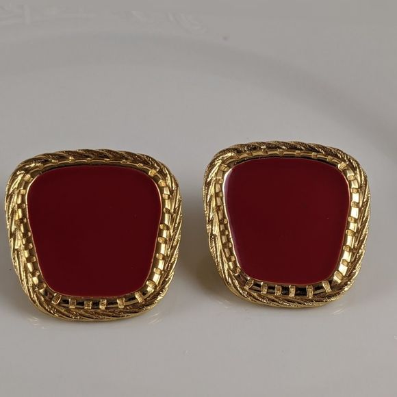Vintage Avon Red Gold Tone 80's Style Earrings - Picture 2 of 7